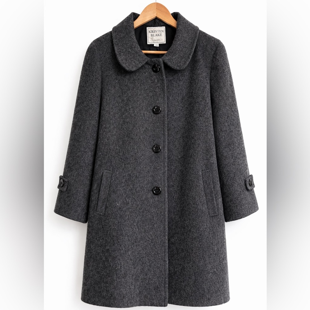 Vintage Kristen Blake Wool Coat Size 18 Charcoal Gray A-Line